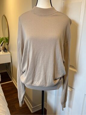 Baracuta Silk Cotton Mock Neck Sweater XL Taupe Beige